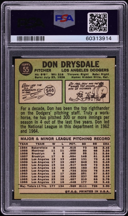 1967 Topps Don Drysdale #55 PSA 6 EXMT
