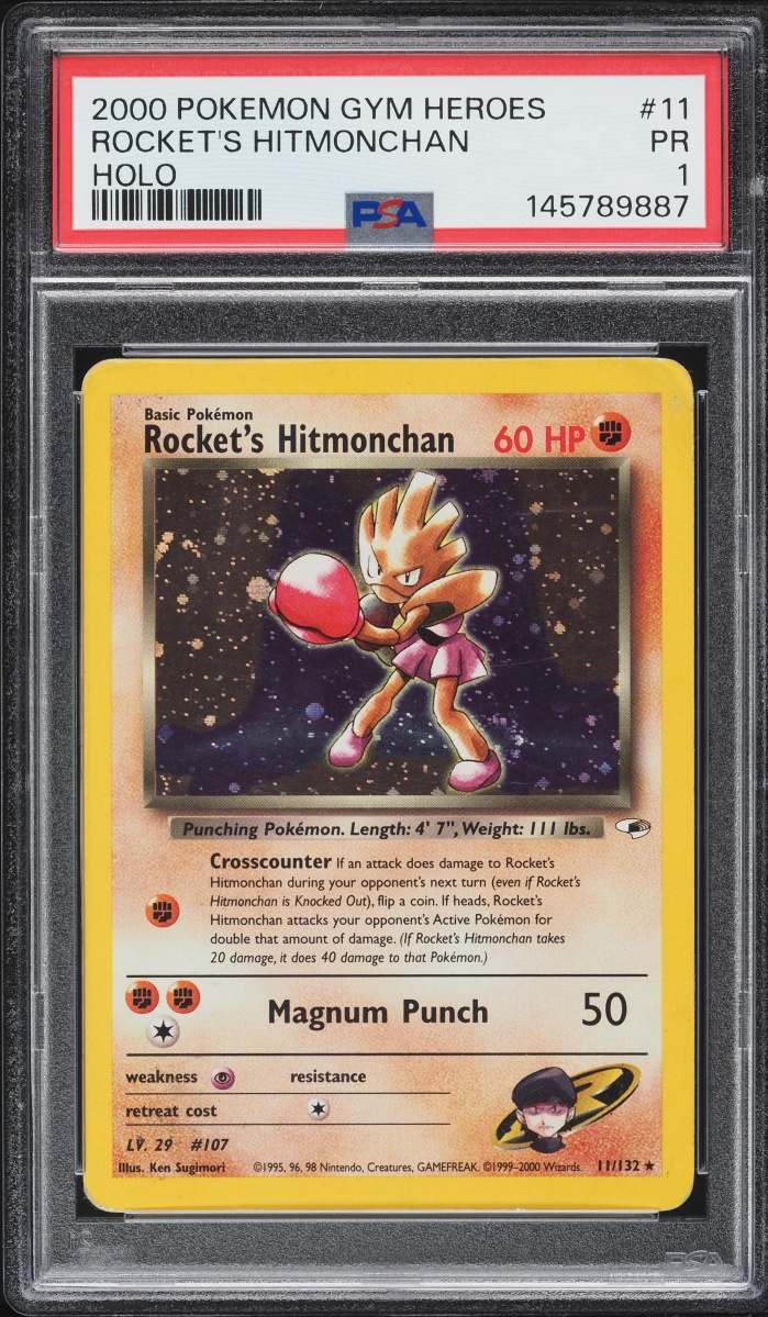 2000 Pokemon Gym Heroes Holo Rocket's Hitmonchan #11 PSA 1 PR
