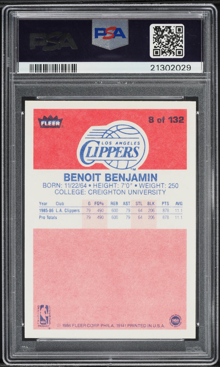 1986 Fleer Basketball Benoit Benjamin ROOKIE #8 PSA 10 GEM MINT