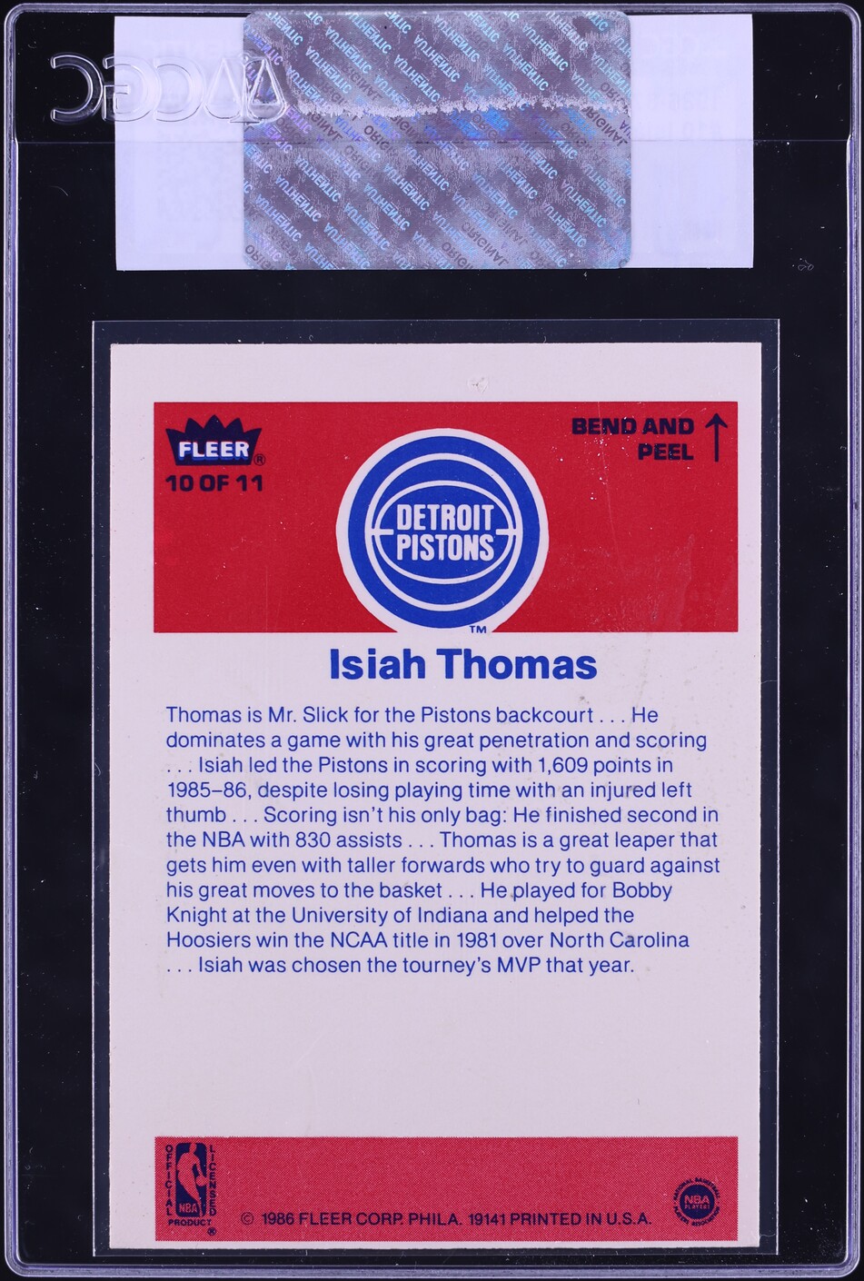 1986 Fleer Sticker Isiah Thomas ROOKIE #10 CGC AUTH