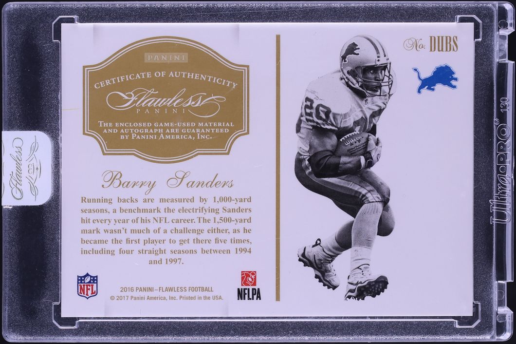 2016 Panini Flawless Dual Barry Sanders PATCH AUTO /10 #DUBS - Photo 2