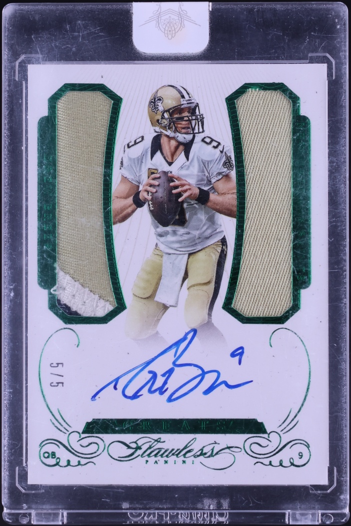 2015 Panini Flawless Greats Dual Emerald Drew Brees PATCH AUTO 5/5 #GPDA-DB - Photo 1