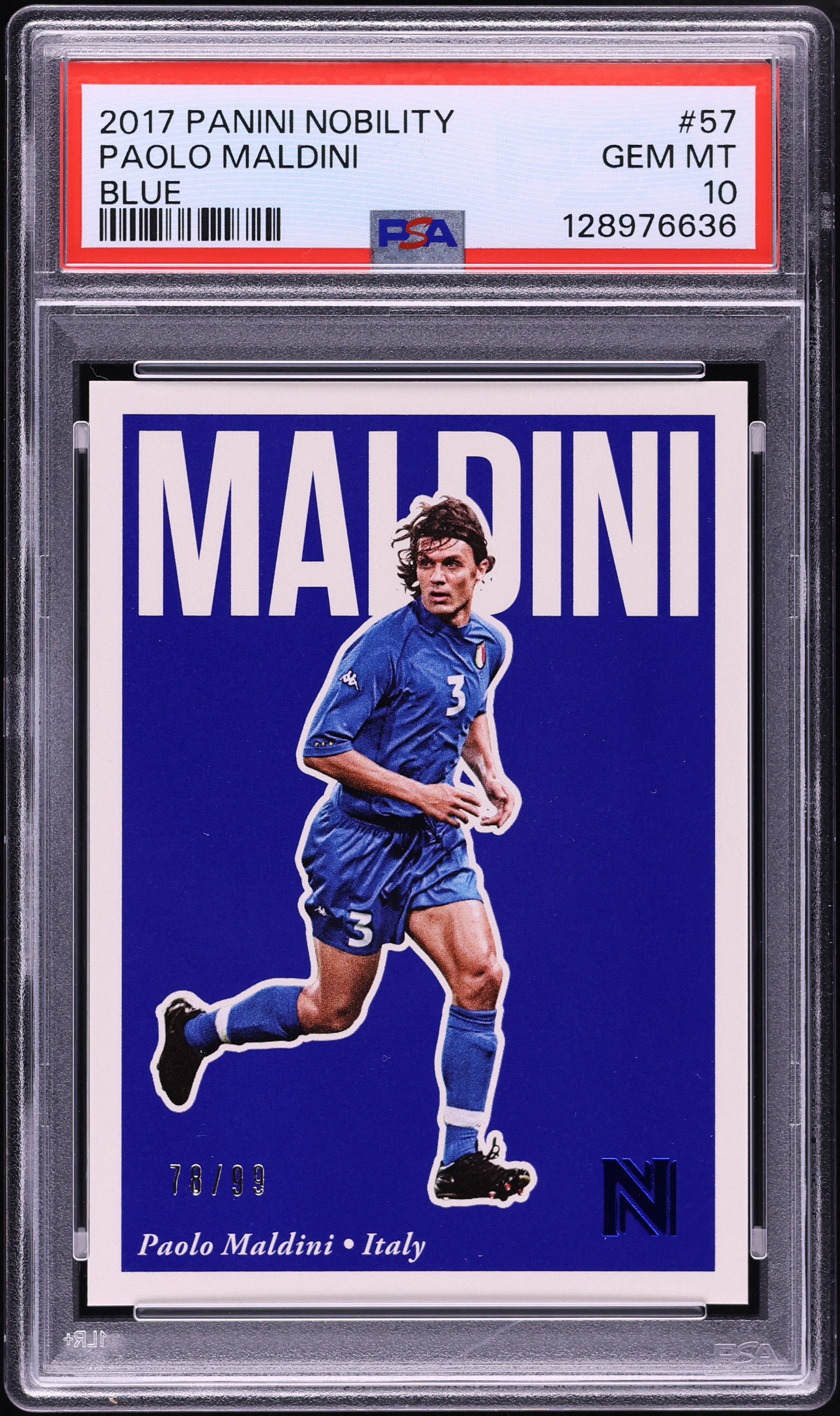 2017 Panini Nobility Blue Paolo Maldini /99 #57 PSA 10 GEM MINT on