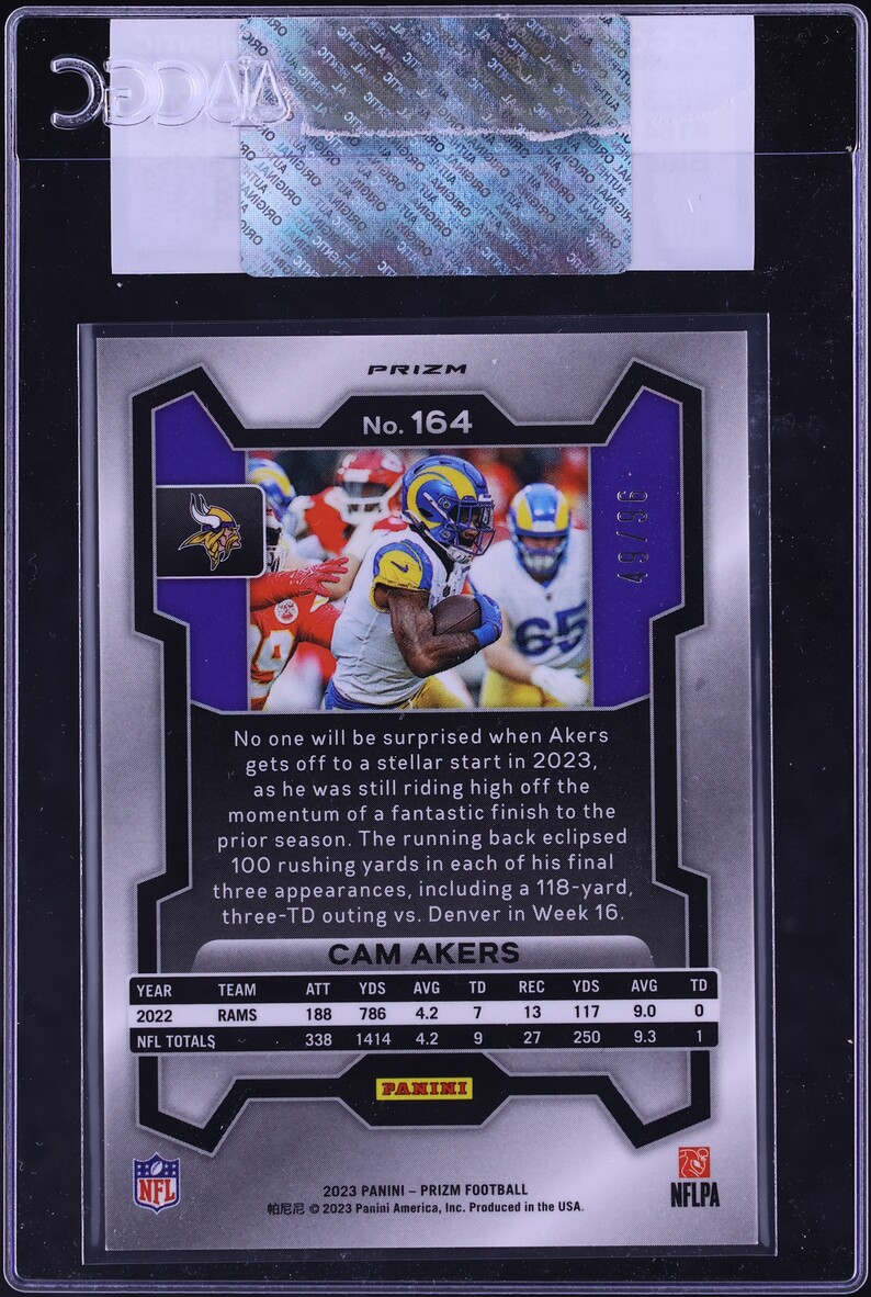 2023 Panini Prizm Blue Sparkle Cam Akers /96 #164 CGC AUTH