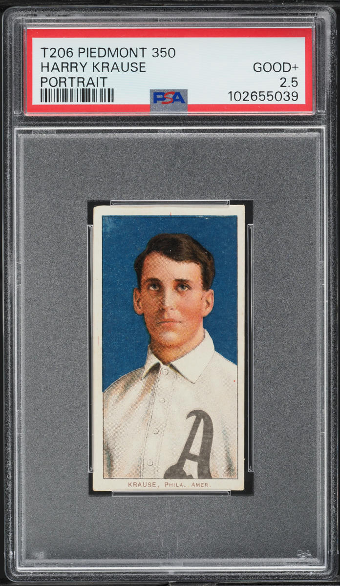 1909-11 T206 Harry Krause PORTRAIT, PIEDMONT PSA 2.5 GD+