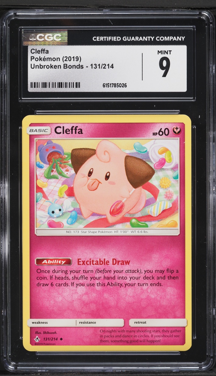 2019 Pokemon Sun & Moon Unbroken Bonds Cleffa #131 CGC 9 MINT
