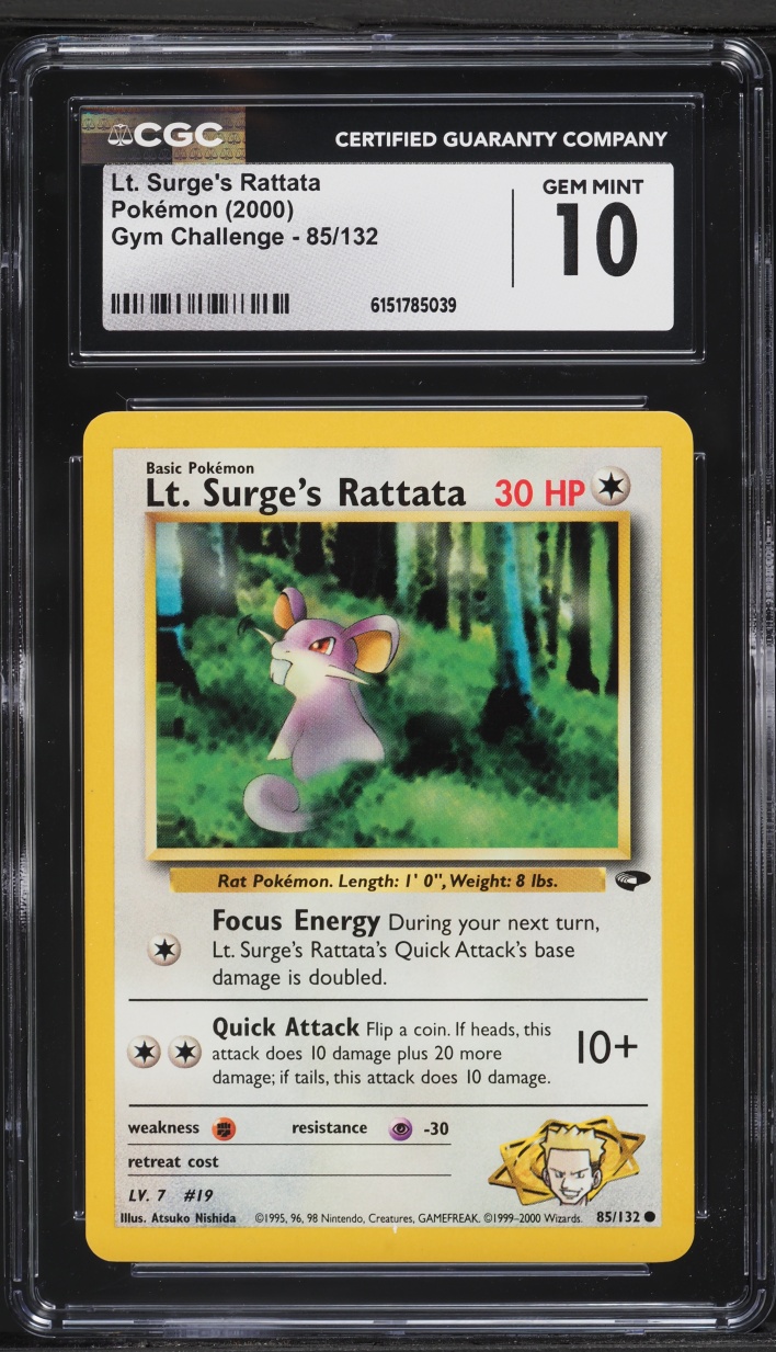 2000 Pokemon Gym Challenge Lt. Surge's Rattata #85 CGC 10 GEM MINT