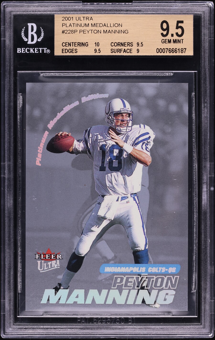 2001 Ultra Platinum Medallion Peyton Manning /50 #228P BGS 9.5 GEM MINT