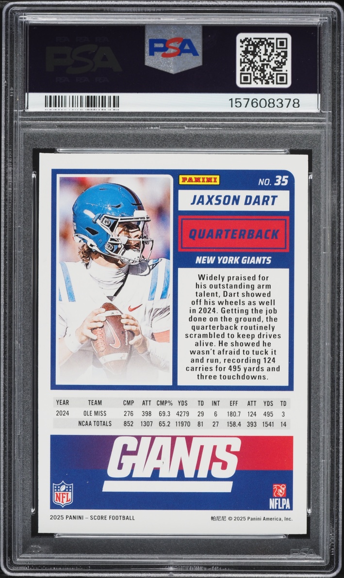 2025 Score Football Jaxson Dart ROOKIE #35 PSA 8 NM-MT