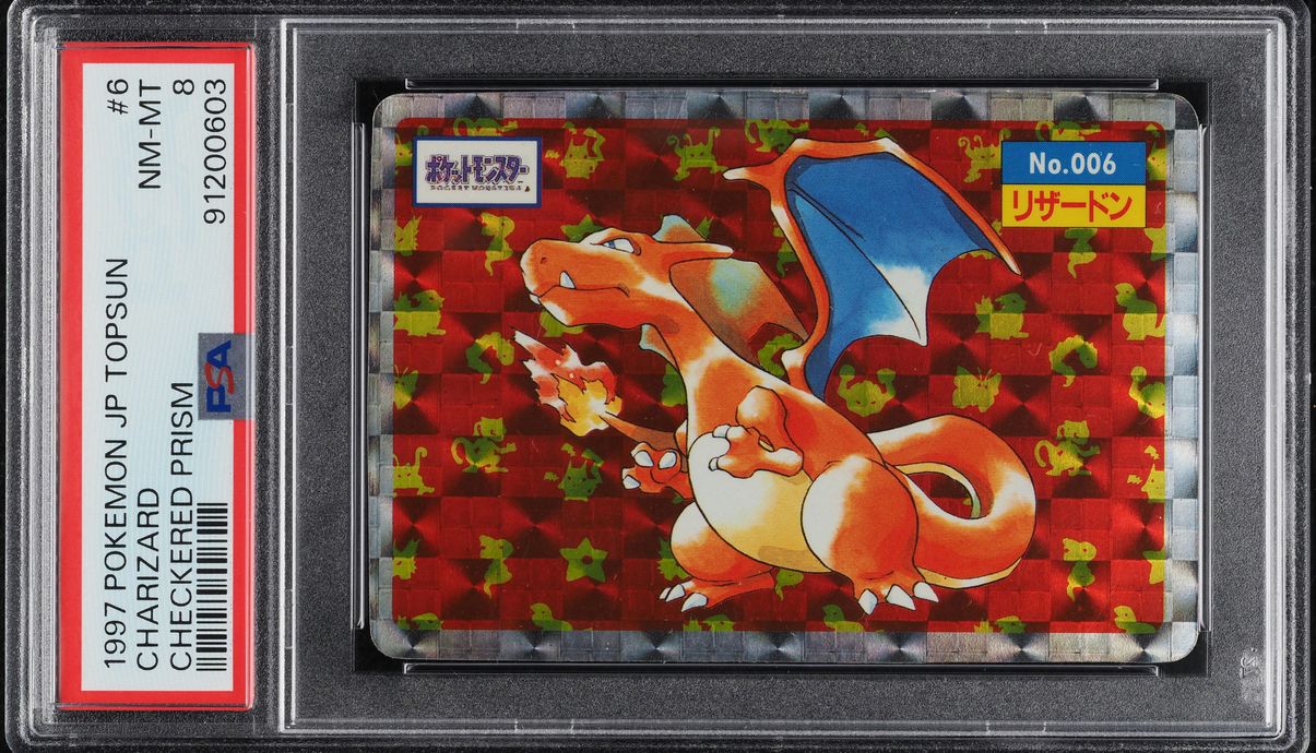1997 Pokemon Japanese Topsun Checkered Prism Charizard #6 PSA 8 NM-MT
