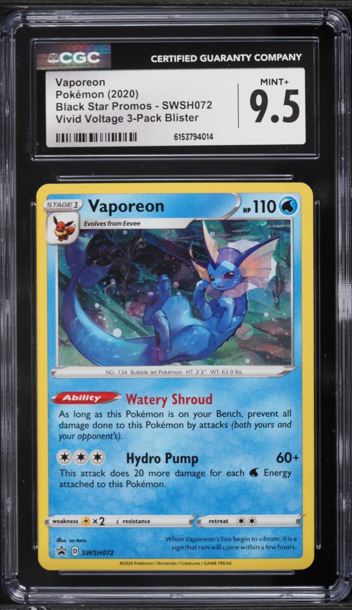 2020 Pokemon Sword & Shield Promo Vivid Voltage Blister Holo Vaporeon #SWSH072 CGC 9.5 MINT+