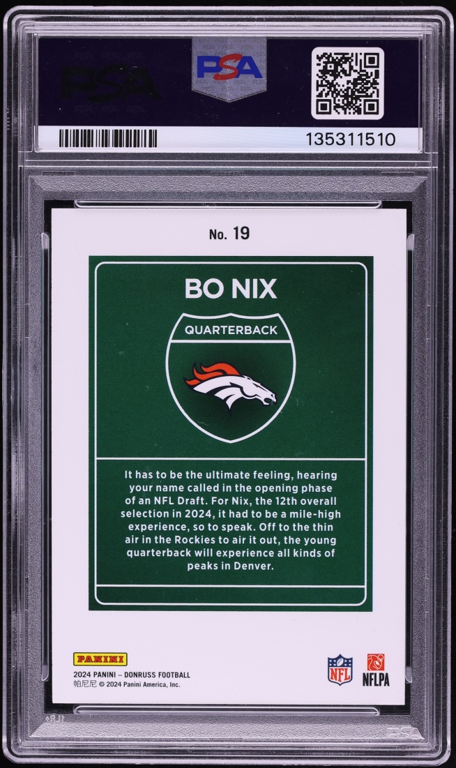 2024 Donruss Downtown Bo Nix ROOKIE #19 PSA 9 MINT - Photo 2