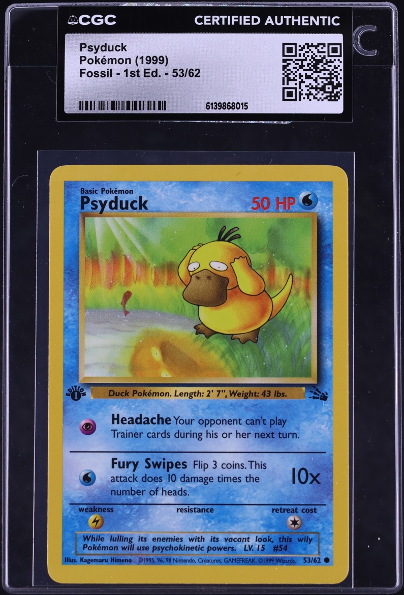 1999 Pokemon Fossil 1st Edition Psyduck #53 CGC AUTH