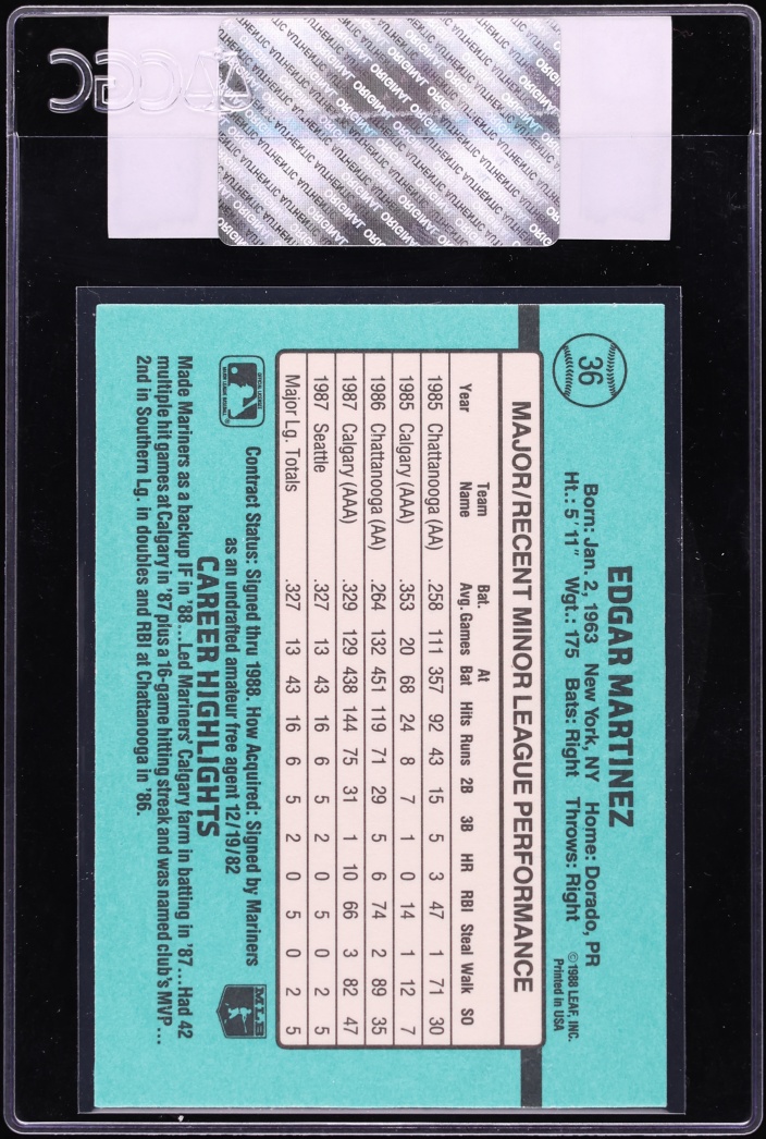 1988 Donruss Edgar Martinez ROOKIE #36 CGC AUTH