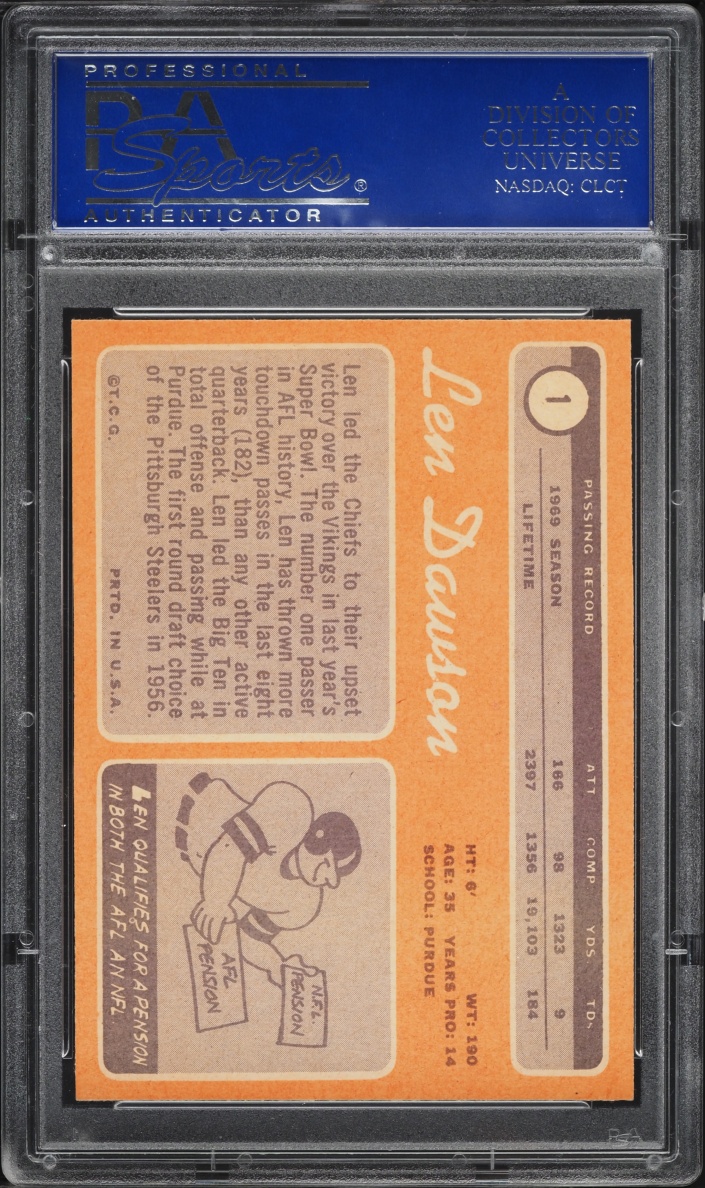 1970 Topps Football Len Dawson #1 PSA 8 NM-MT