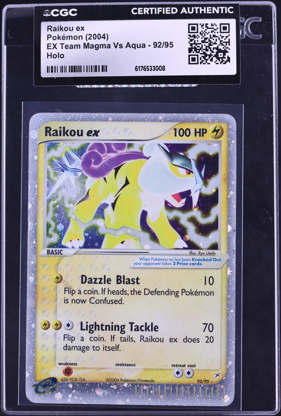 2004 Pokemon EX Team Magma Vs Aqua Holo Raikou ex #92 CGC AUTH