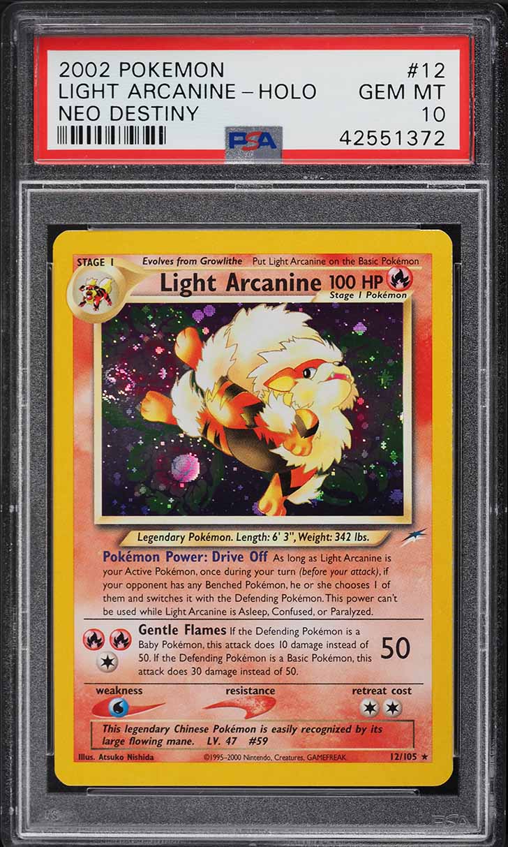 2002 Pokemon Neo Destiny Holo Light Arcanine #12 PSA 10 GEM MINT