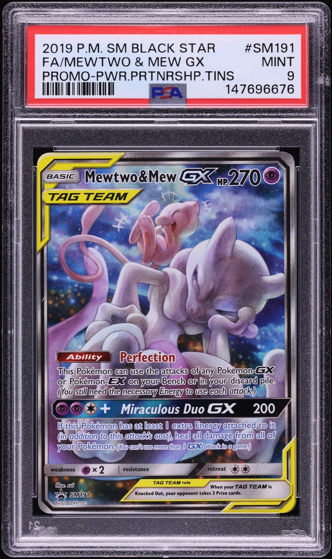 2019 Pokemon Sun & Moon Promo Power Partnership Full Art Mewtwo & Mew GX #SM191 PSA 9 MINT