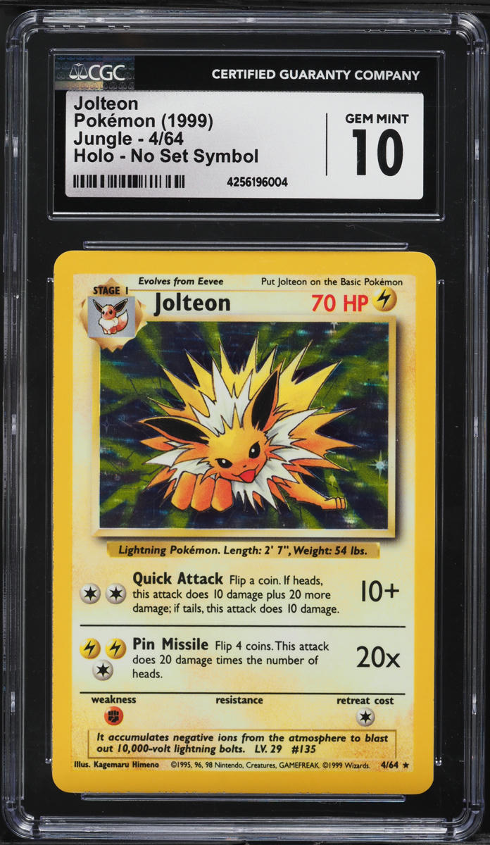1999 Pokemon Jungle No Set Symbol Holo Jolteon #4 CGC 10 GEM MINT