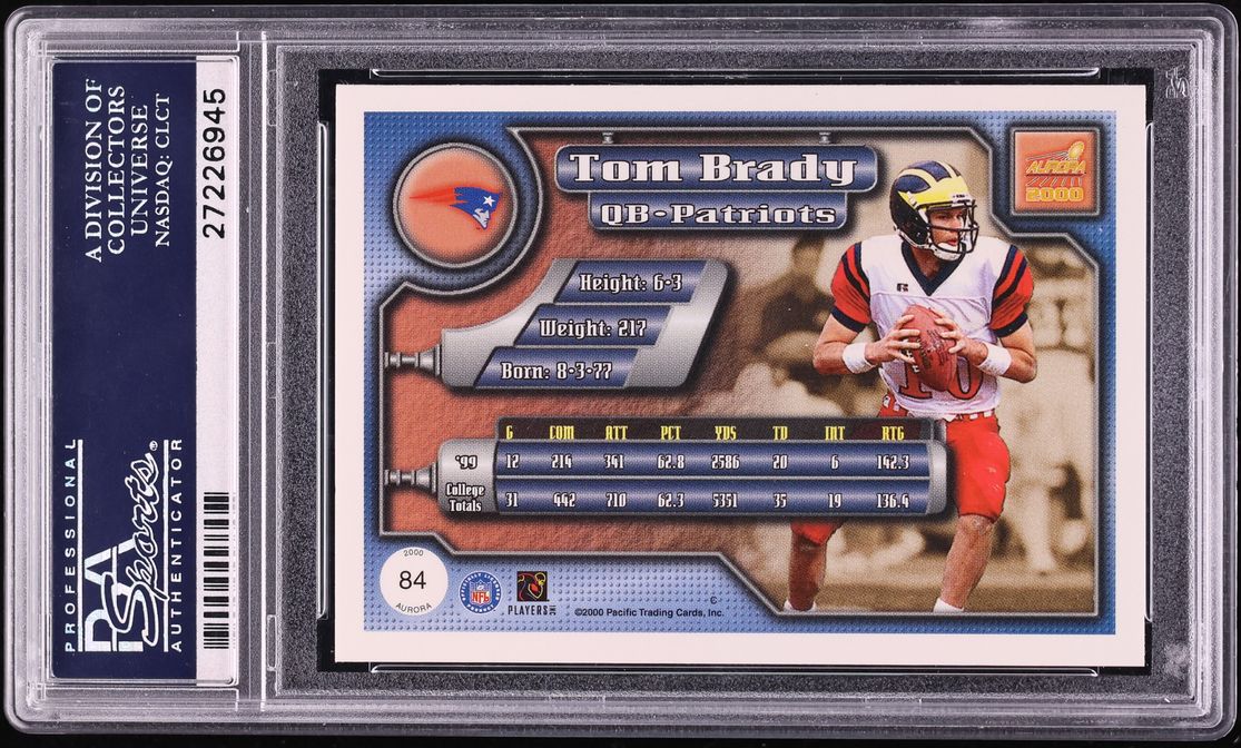 2000 Pacific Aurora Football Tom Brady ROOKIE #84 PSA 10 GEM MINT
