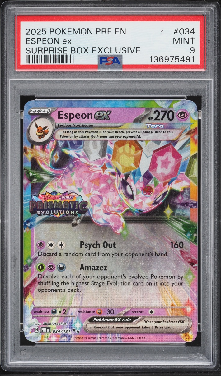2025 Pokemon Scarlet & Violet Prismatic Evolutions Surprise Box Espeon Ex #34 PSA 9 MINT