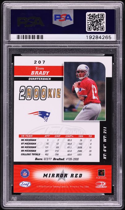 2000 Leaf Certified 4 Star Mirror Red Tom Brady ROOKIE #207 PSA 10 GEM MINT - Photo 2