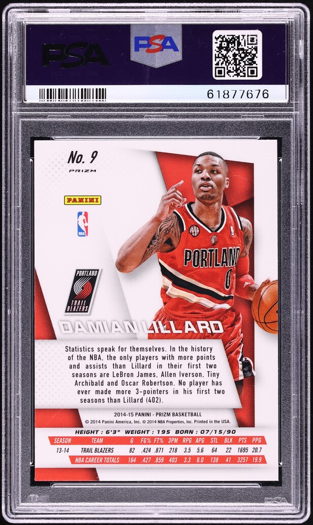 2014 Panini Prizm Variation Silver Damian Lillard #9 PSA 10 GEM