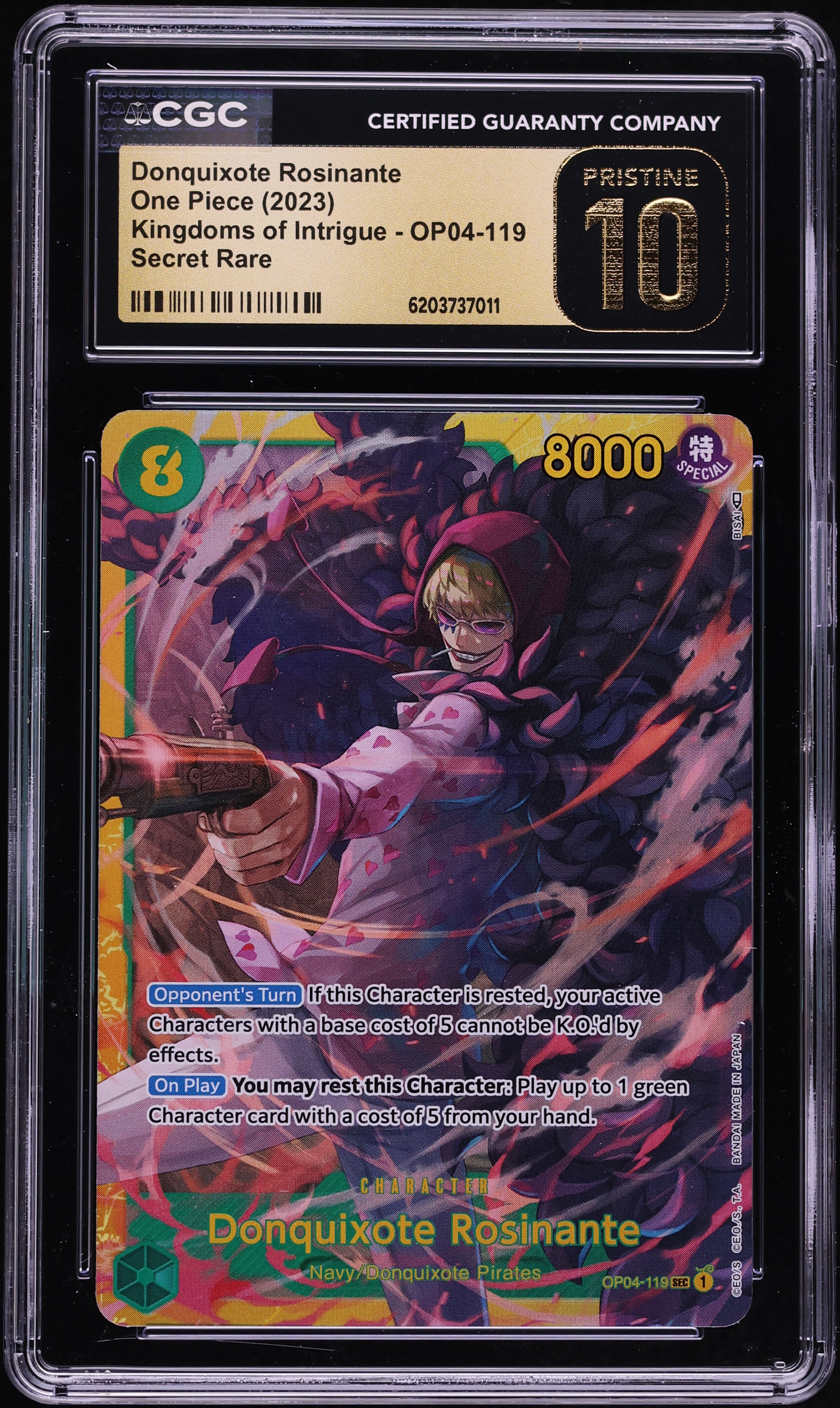 2023 One Piece Kingdoms Of Intrigue SEC Donquixote Rosinante #OP04-119 CGC 10 PRISTINE