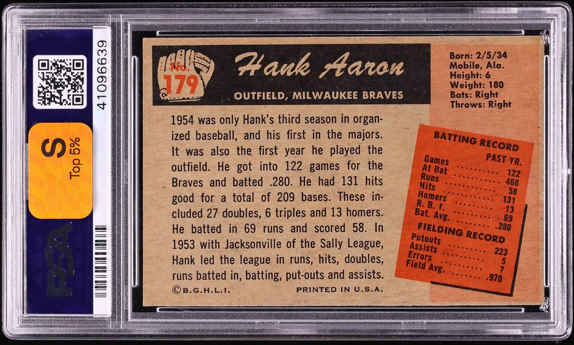 1955 Bowman Hank Aaron #179 PSA 5 EX