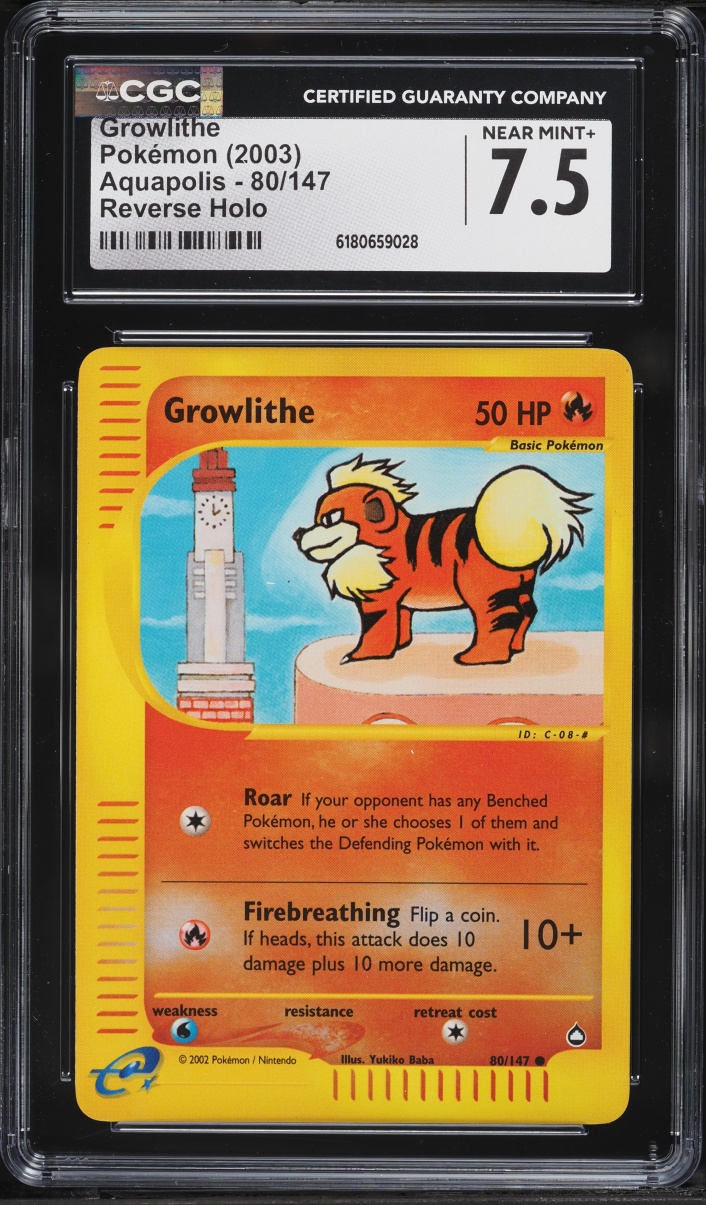 2003 Pokemon Aquapolis Reverse Holo Growlithe #80 CGC 7.5 NRMT+