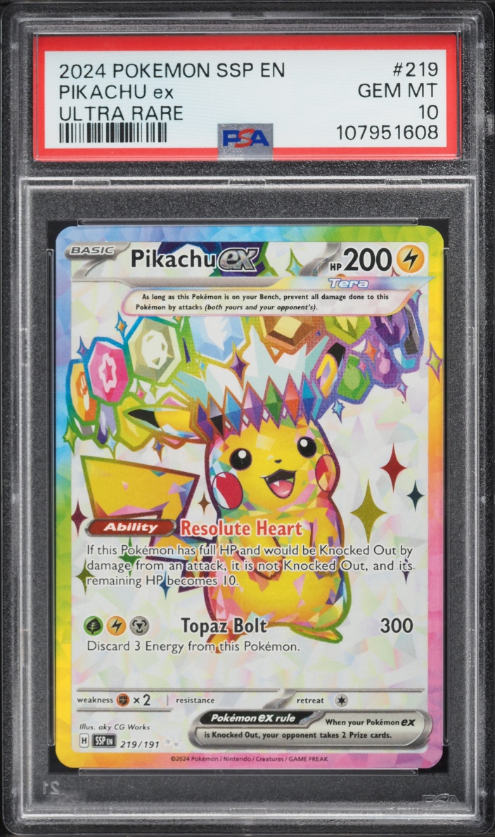2024 Pokemon Scarlet & Violet Surging Sparks Full Art Pikachu Ex #219 PSA 10 GEM MINT