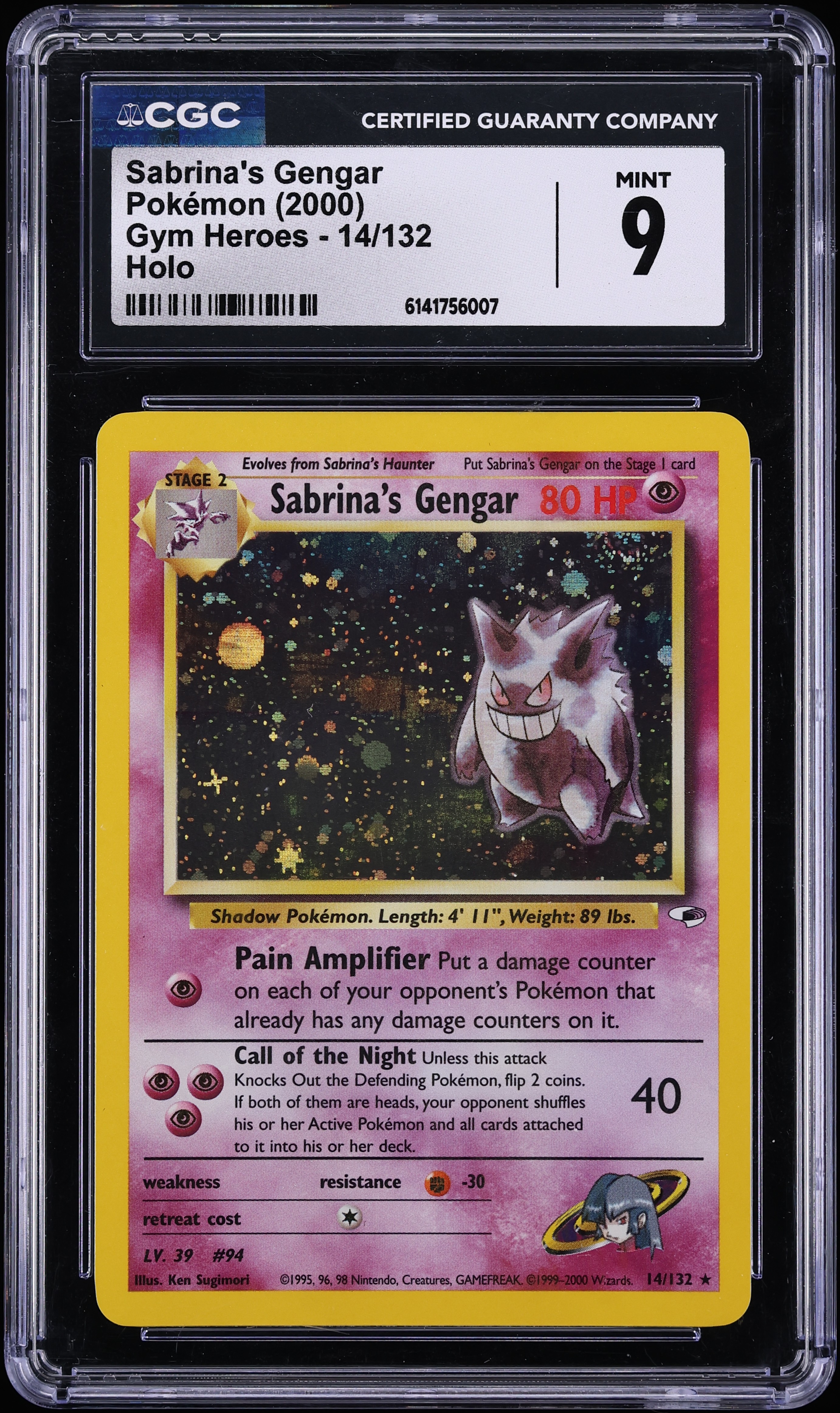 2000 Pokemon Gym Heroes Holo Sabrina's Gengar #14 CGC 9 MINT