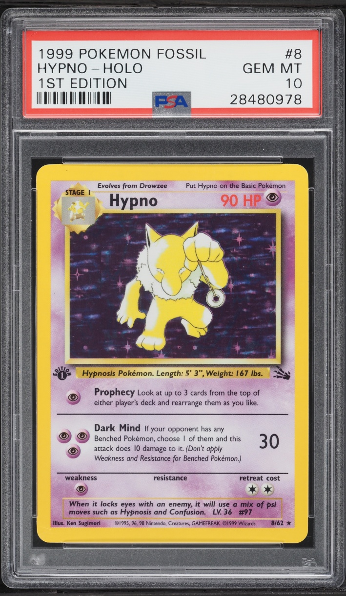 1999 Pokemon Fossil 1st Edition Holo Hypno #8 PSA 10 GEM MINT