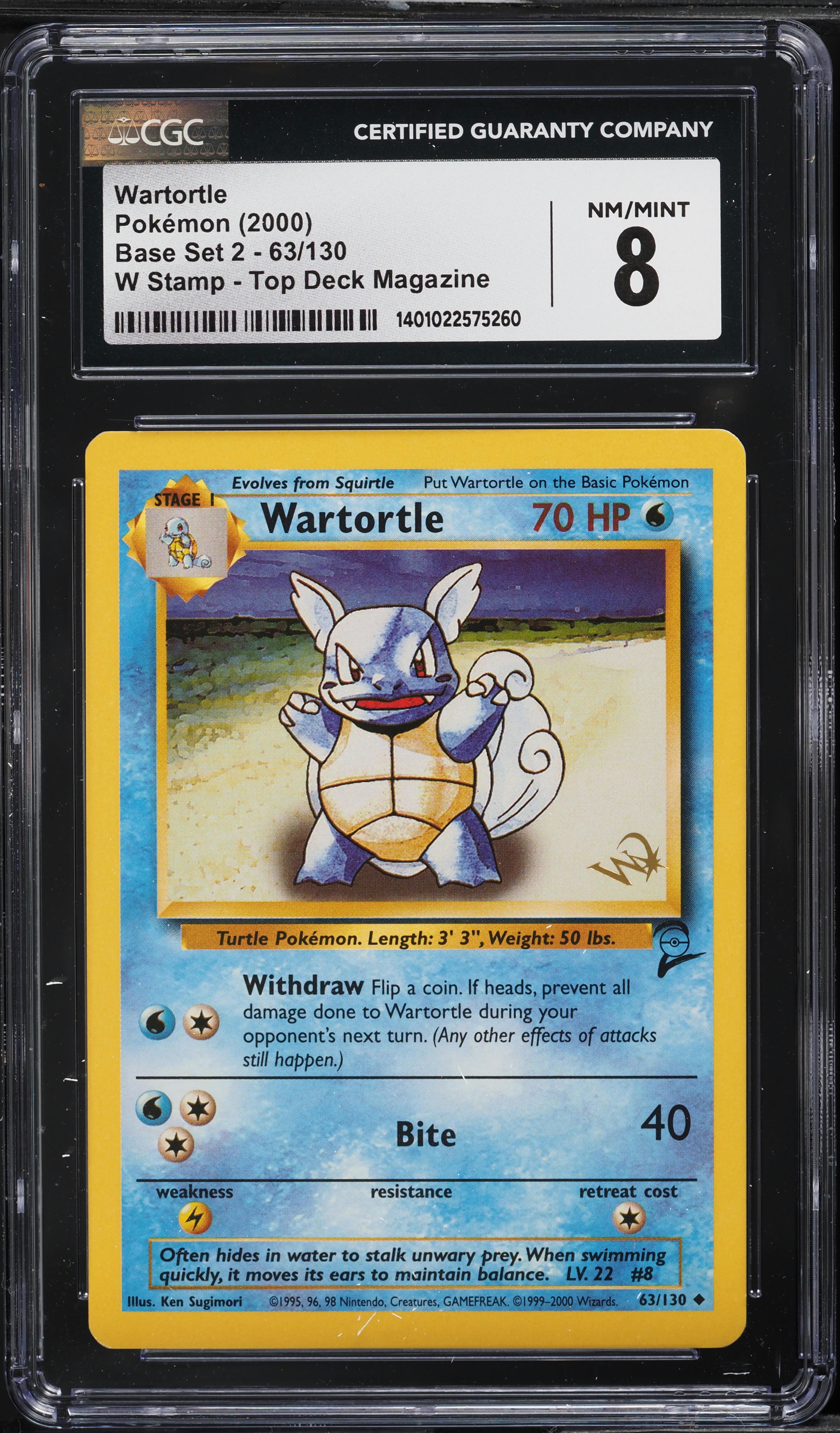 2000 Pokemon Base Set 2 Top Deck Magazine W Stamp Wartortle #63 CGC 8 NM-MT