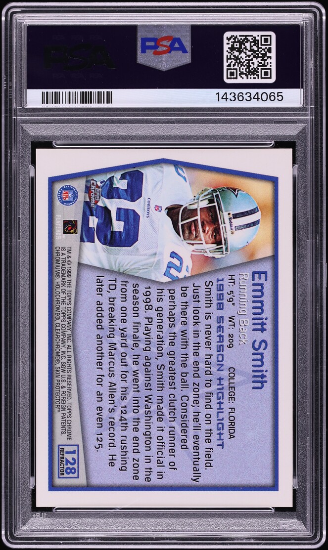 1999 Topps Chrome Refractor Emmitt Smith #128 PSA 8 NM-MT