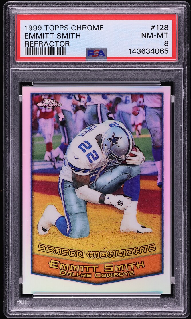 1999 Topps Chrome Refractor Emmitt Smith #128 PSA 8 NM-MT
