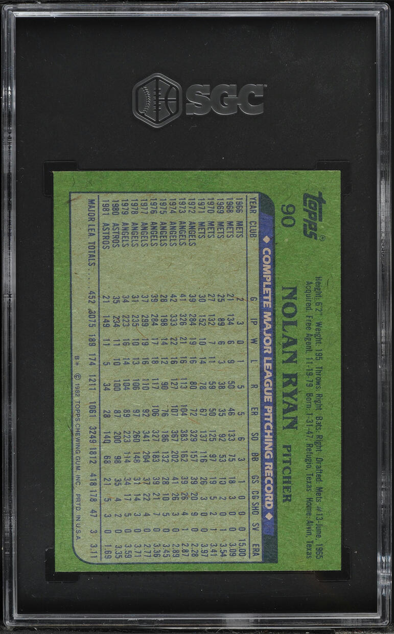 1982 Topps Nolan Ryan #90 SGC 9.5 MINT+