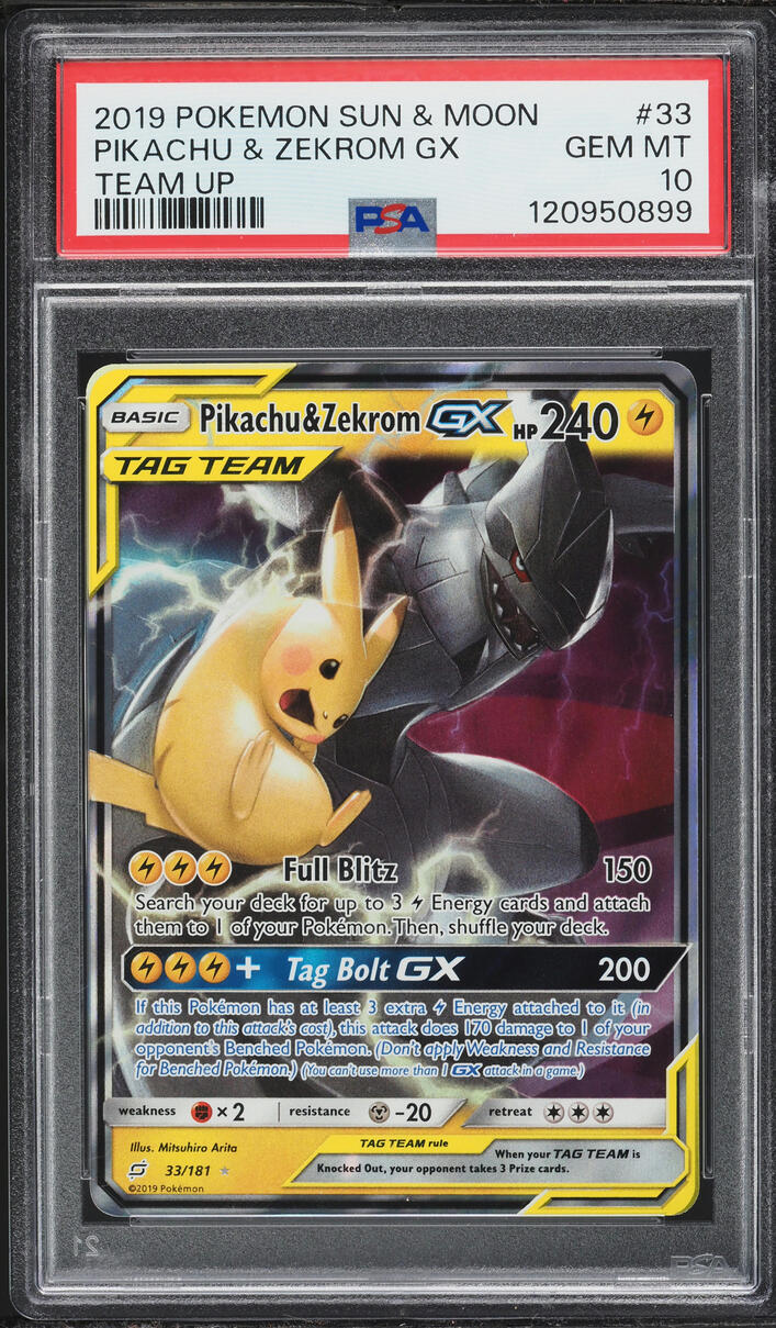 2019 Pokemon Sun & Moon Team Up Full Art Pikachu & Zekrom GX #33 PSA 10 GEM MINT