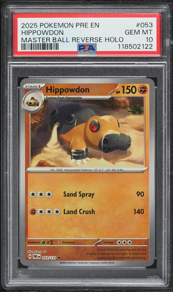 2025 Pokemon SV Prismatic Evolutions Master Ball Holo Hippowdon #53 PSA 10 GEM MINT