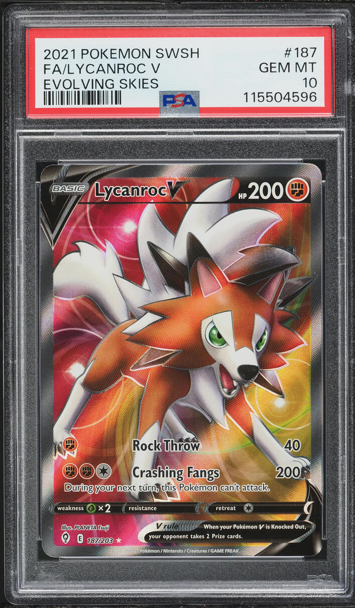 2021 Pokemon Sword & Shield Evolving Skies Full Art Lycanroc V #187 PSA 10 GEM MINT