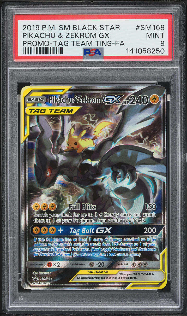 2019 Pokemon Sun & Moon Promo Tag Team Tins Pikachu & Zekrom GX #SM168 PSA 9 MINT