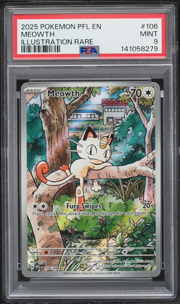 2025 Pokemon Mega Evolution Phantasmal Flames IR Meowth #106 PSA 9 MINT