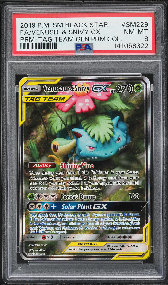 2019 Pokemon Sun & Moon Promo Tag Team Alt Art Venusaur & Snivy GX #SM229 PSA 8 NM-MT