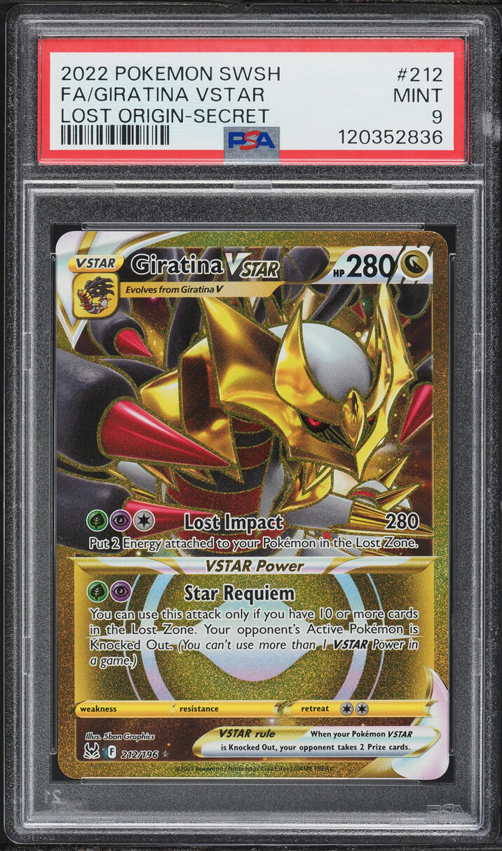 2022 Pokemon Sword & Shield Lost Origin Gold Rare Giratina VSTAR #212 PSA 9 MINT