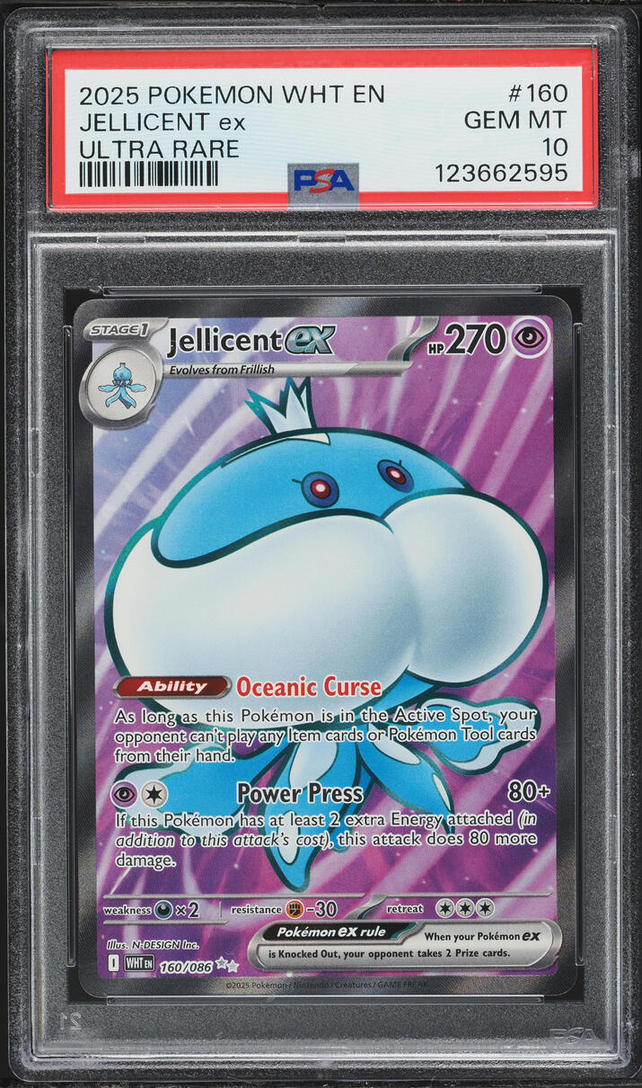 2025 Pokemon Scarlet & Violet White Flare Full Art Jellicent Ex #160 PSA 10 GEM MINT