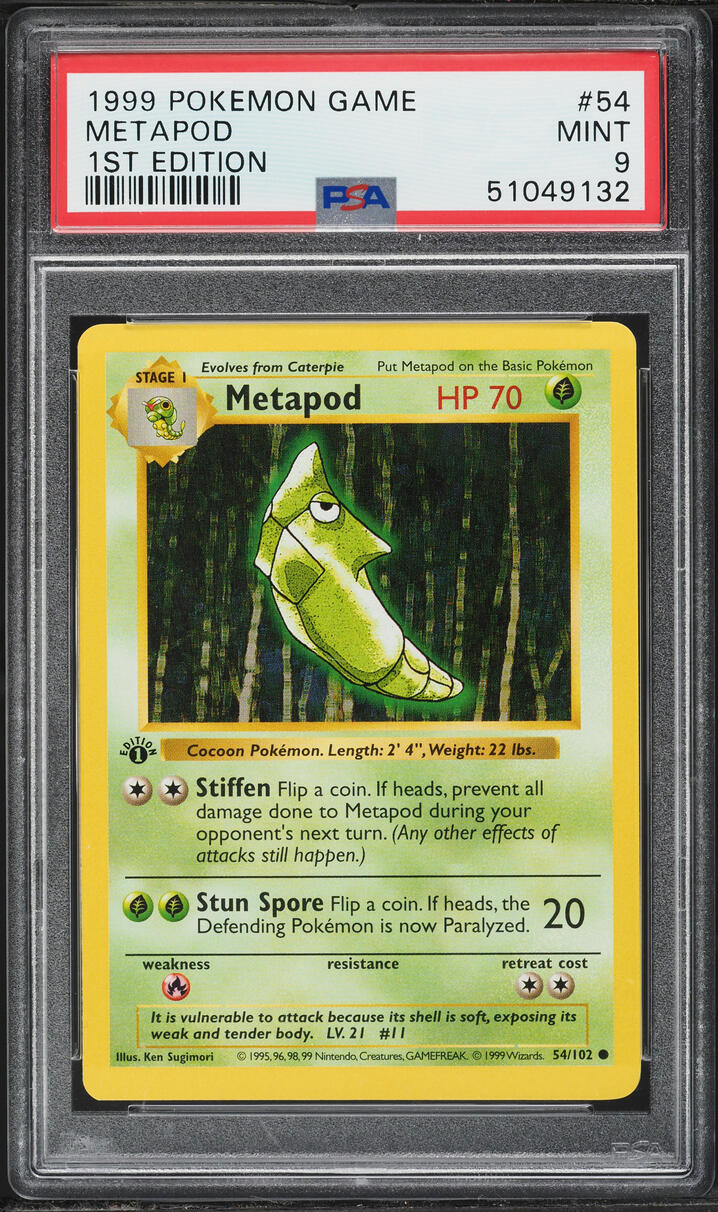 1999 Pokemon Base Set Shadowless 1st Edition Metapod #54 PSA 9 MINT