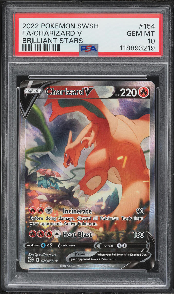 2022 Pokemon Sword & Shield Brilliant Stars Full Art Charizard V #154 PSA 10 GEM MINT