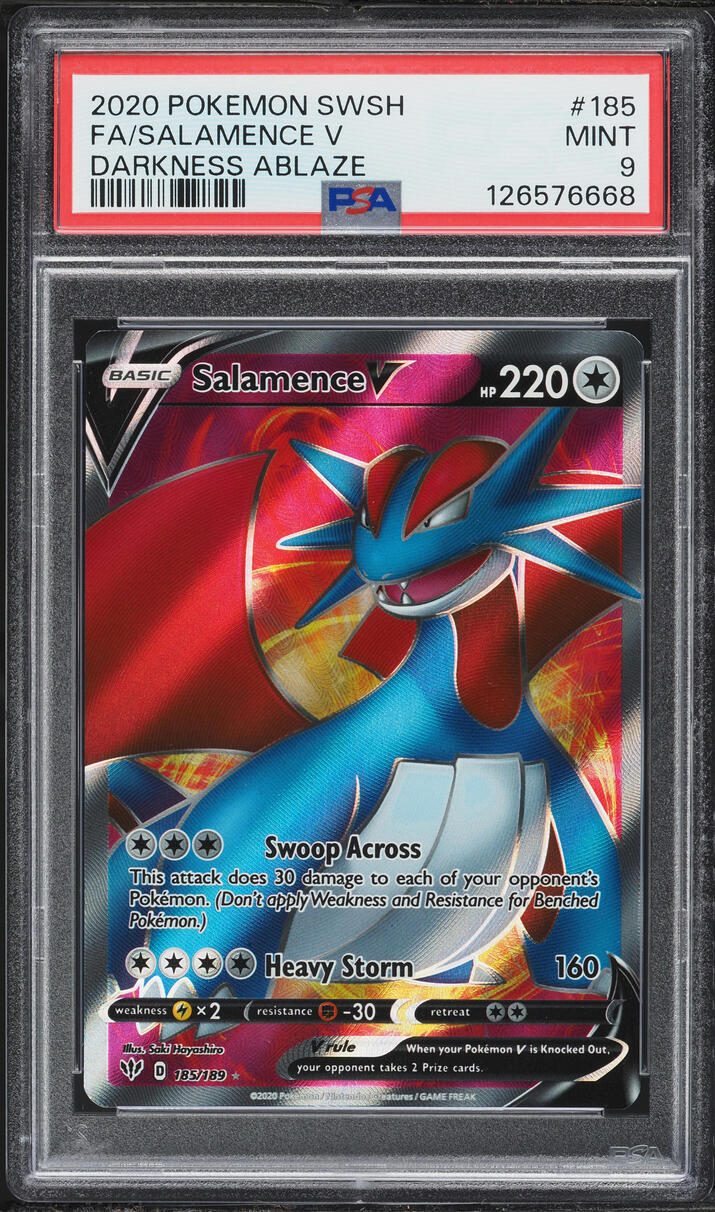 2020 Pokemon Sword & Shield Darkness Ablaze Full Art Salamence V #185 PSA 9 MINT