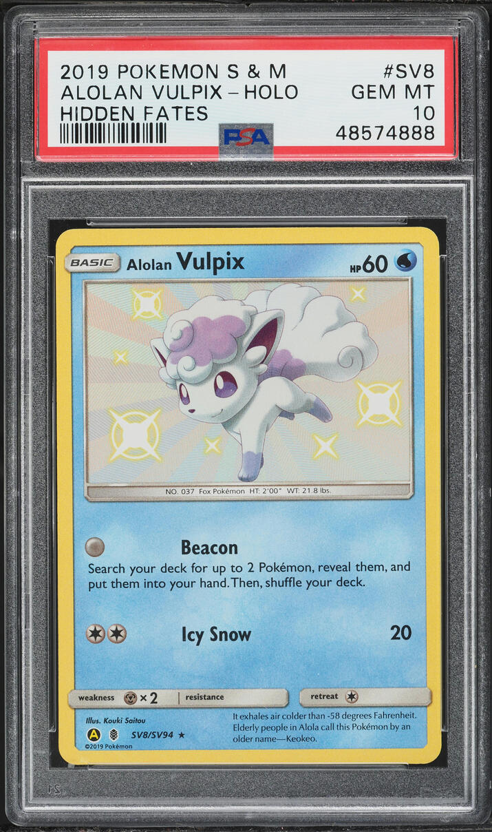2019 Pokemon Sun & Moon Hidden Fates Shiny Alolan Vulpix #SV8 PSA 10 GEM MT