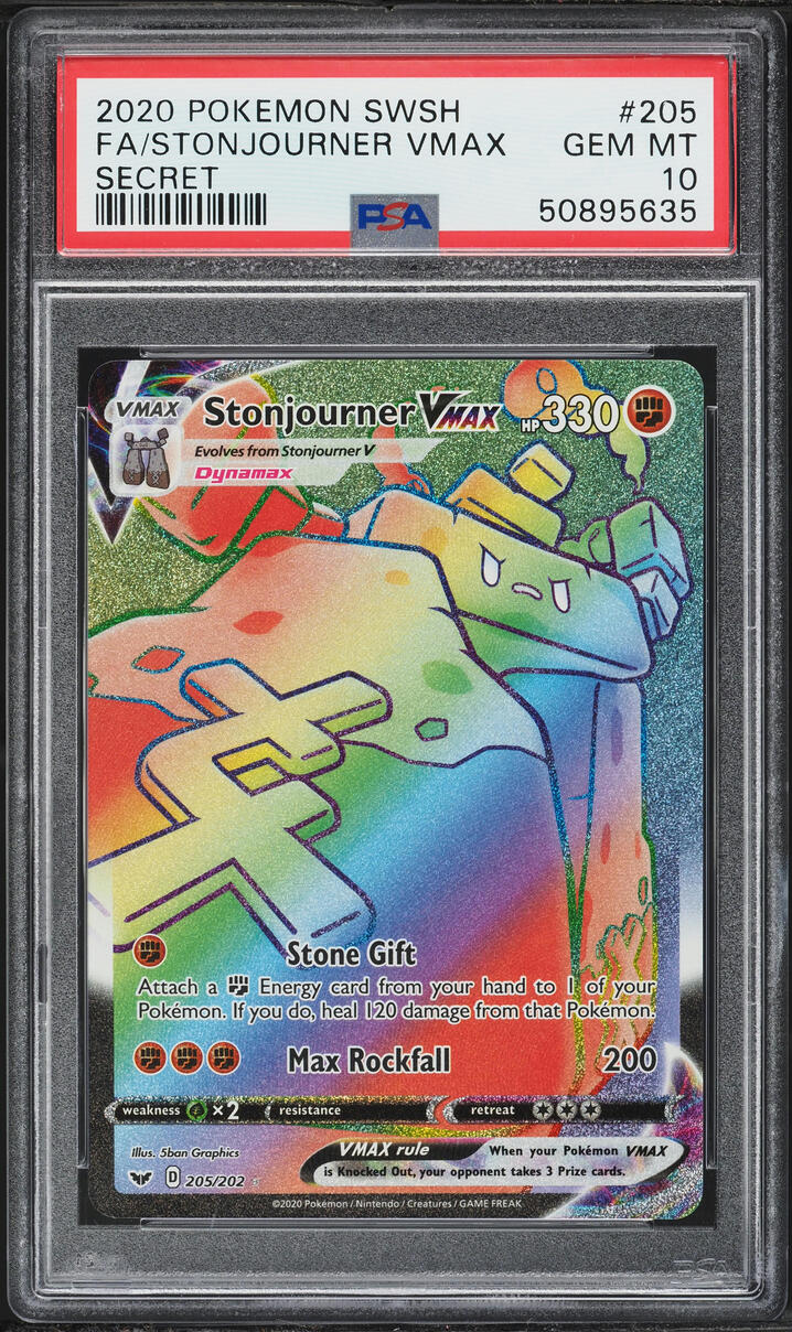 2020 Pokemon Sword & Shield Rainbow Rare Stonjourner VMAX #205 PSA 10 GEM MINT